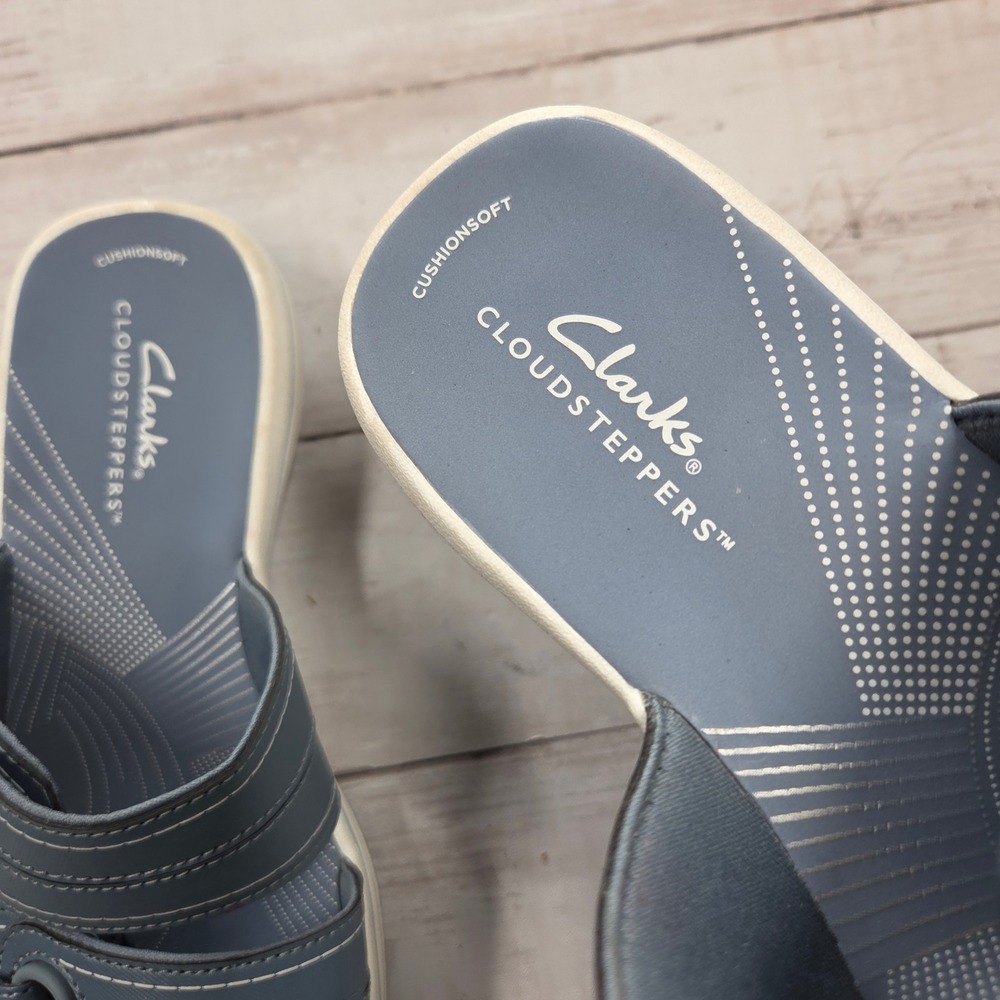 Clarks Cloudsteppers Slide Sandals Womens 6M Blue Cushion Soft Adjustable Straps - Picture 2 of 8